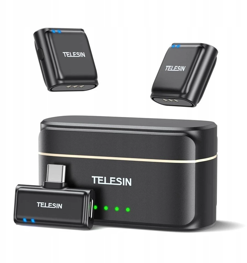 TELESIN belaidis mikrofonas su kaklaraiščiu + išorinė baterija telefonams (USB-C)
