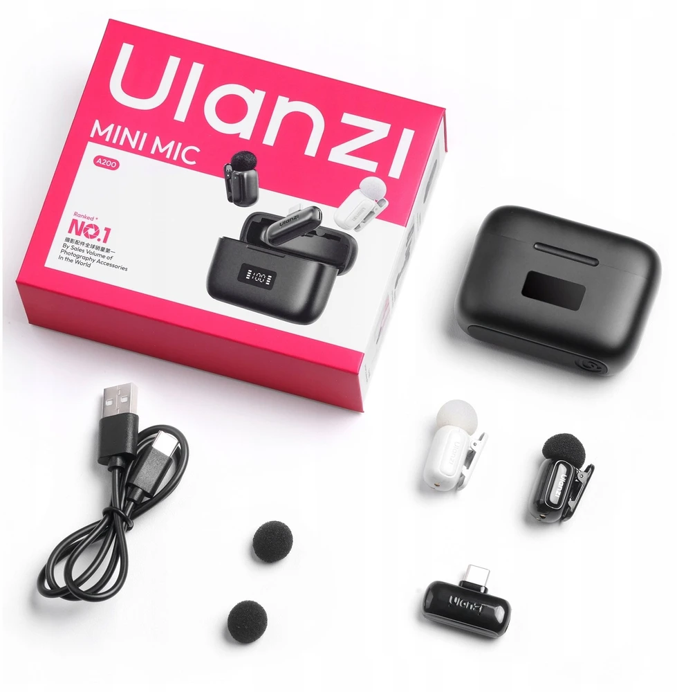 Mikrofono sistema - ULANZI A30 Tiny Mic USB-C, 2 siųstuvai, 50m nuotolis