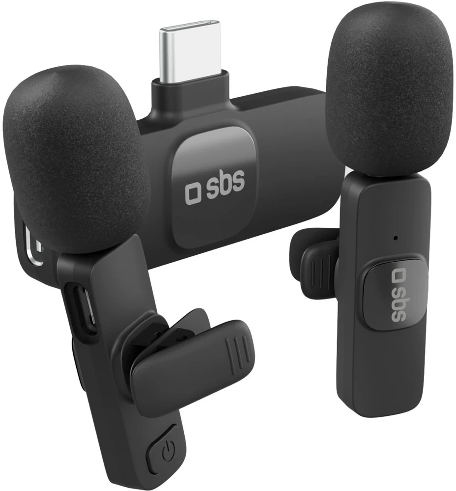 SBS prisegami mikrofonai su USB-C 2vnt imtuvu.. - juoda