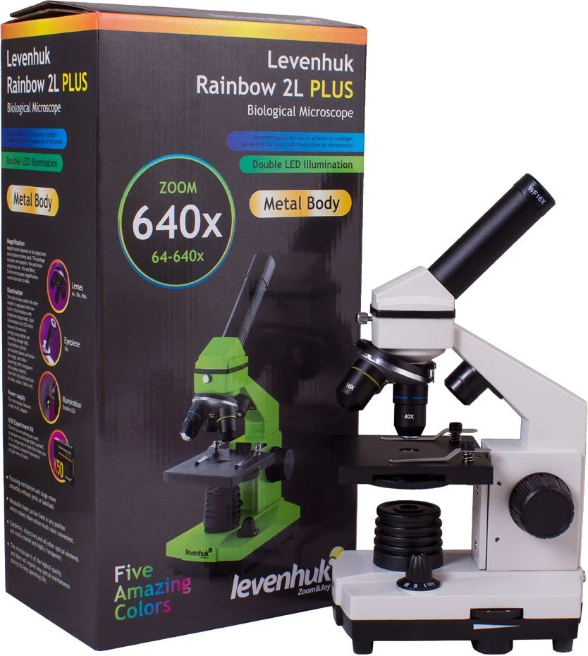 Levenhuk Mikroskopas Rainbow 2L PLUS, balta spalva