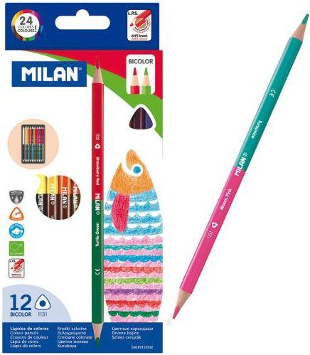 Bicolor trikampiai pieštukai 24 spalvos Milan