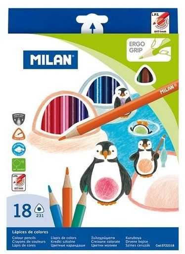 Trikampiai pieštukai 18 spalvų Milan
