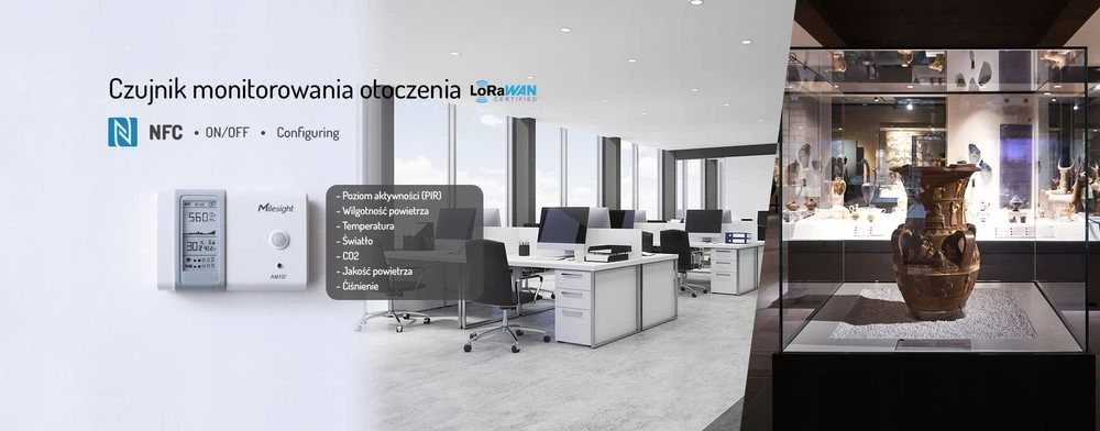 MILESIGHT Milesight AM107 LoRaWAN 7in1 patalpų aplinkos stebėjimo jutiklis Matavimai: Temperatūra Drėgmė Co2 Slėgis Judesio Šviesos intensyvumas TVOC ekranas E-Ink Baterija