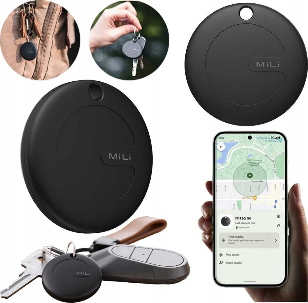 MiLi GPS Bluetooth MiTag Tracker HD-P16 Android + keyring juodos spalvos