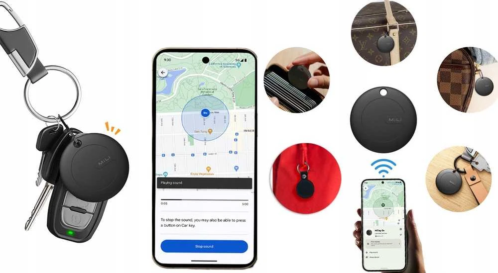 MiLi GPS Bluetooth MiTag Tracker HD-P16 Android + keyring juodos spalvos