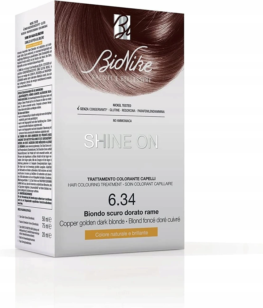 BioNike Shine On Permanent Hair Dye 6.34 Dark Copper Golden Blond, 145 ml