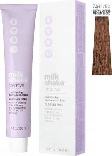 Milk Shake Creative plaukų dažai 7.84 su pavyzdžiu