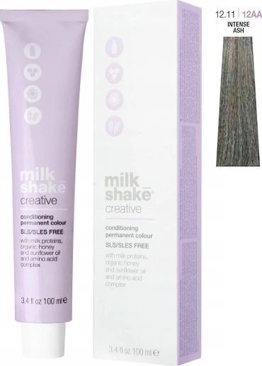 „Milk Shake Creative“ ilgalaikiai plaukų dažai be SLS/SLES 12.1112AA intensyvi pelenų spalva, 100 ml