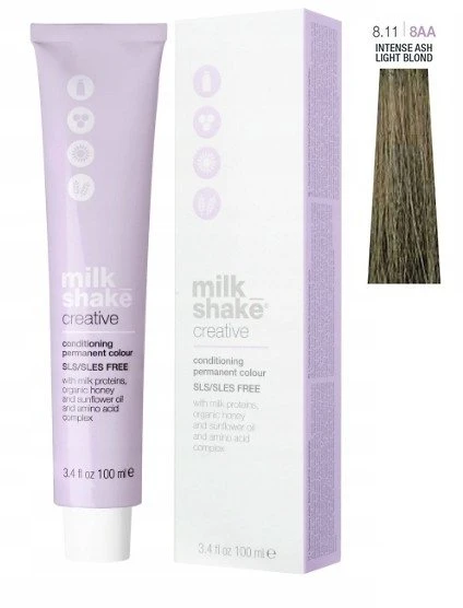 Milk Shake Creative SLS/SLES-Free Permanent Hair Dye 4.11 Intense Ash Light Skirtas šviesiems plaukams, 100 ml