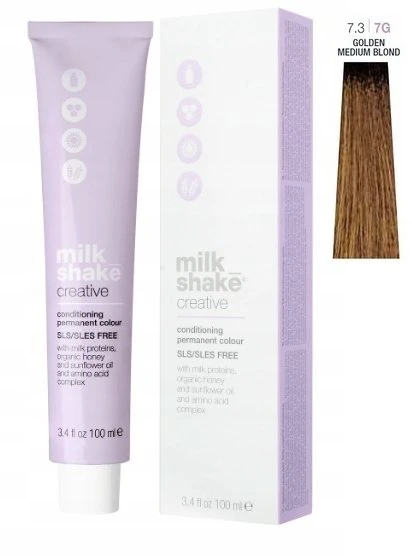 „Milk Shake“ „Milk_Shake“ kūrybiniai permanentiniai dažai 7.3 auksinė vidutinė blondinė, 100 ml