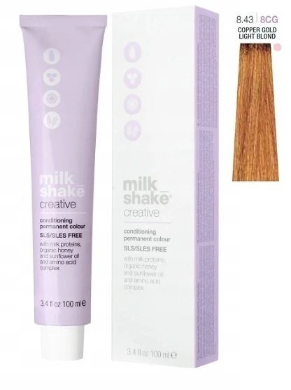 „Milk Shake“ „Milk_Shake“ kūrybiniai permanentiniai dažai 8.43 vario aukso šviesiai blondinė, 100 ml