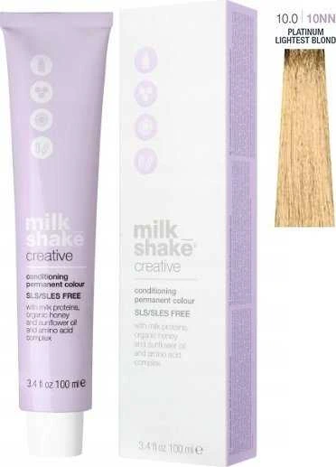 „Milk Shake Creative“ ilgalaikiai plaukų dažai be SLS/SLES 10.010NN platininė šviesiausia blondinė, 100 ml
