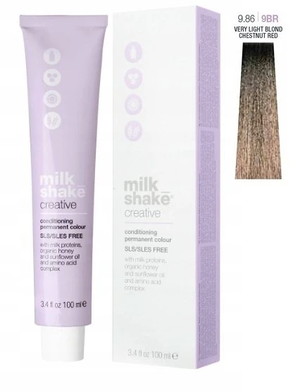 Milk Shake Creative SLS/SLES-Free Permanent Hair Dye 9.869BR Very Light Blond Chestnut Raudona, 100 ml