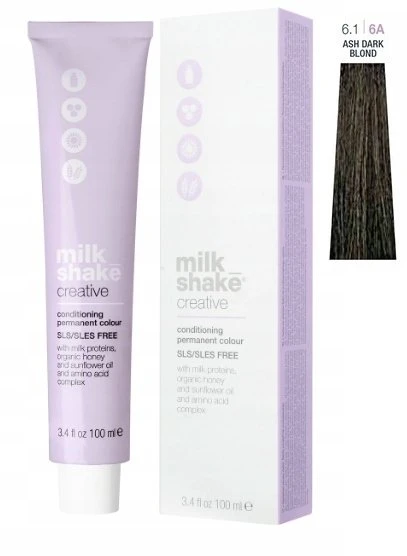 Milk Shake Creative be SLS/SLES nuolatinių plaukų dažų 6.16A peleninis tamsiai blondinis, 100 ml