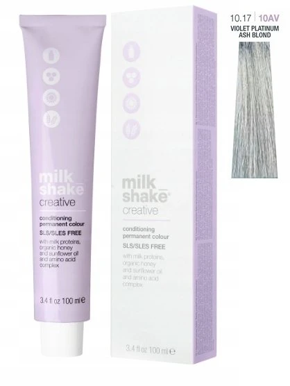 „Milk Shake Creative“ ilgalaikiai plaukų dažai be SLS/SLES 10.1710AV violetinė platininė pelenų blondinė, 100 ml