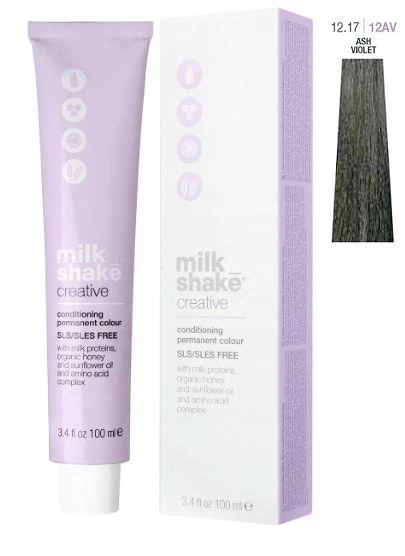 „Milk Shake Creative“ ilgalaikiai plaukų dažai be SLS/SLES 12.1712AV pelenų violetinė spalva, 100 ml