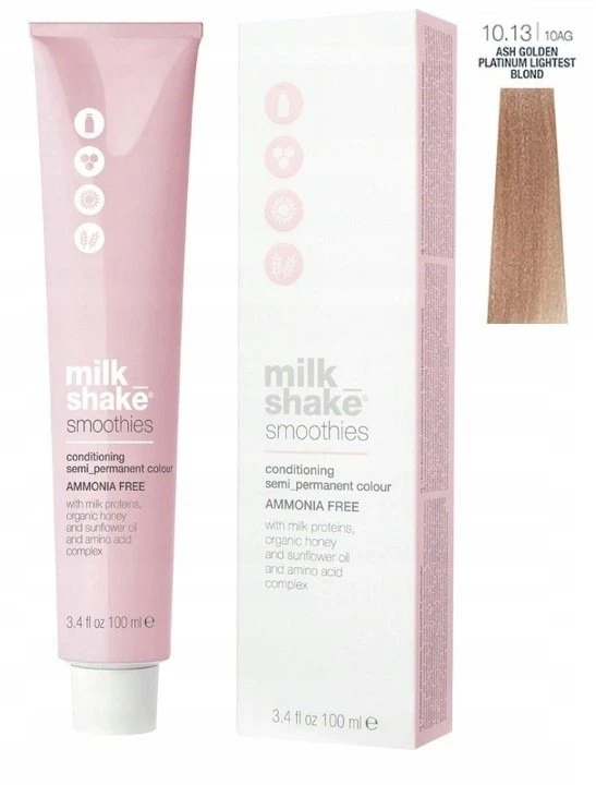 Milk Shake Smoothies Pusiau permanenti plaukų dažai 10.1310AG Pelenų auksinės platininės šviesiausios blondinės, 100 ml