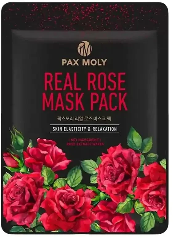 Milk Shake PaxMoly, Real Rose, drėkinanti ir raminanti lakštinė veido kaukė, dieninė ir naktinė, 25 ml, moterims