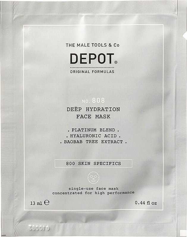 „Set Depot 800 Skin Specifications No. 808“ hialurono rūgšties giliai drėkinanti / raminanti ir atgaivinanti veido kaukė dienai, 12 vnt., 13 ml