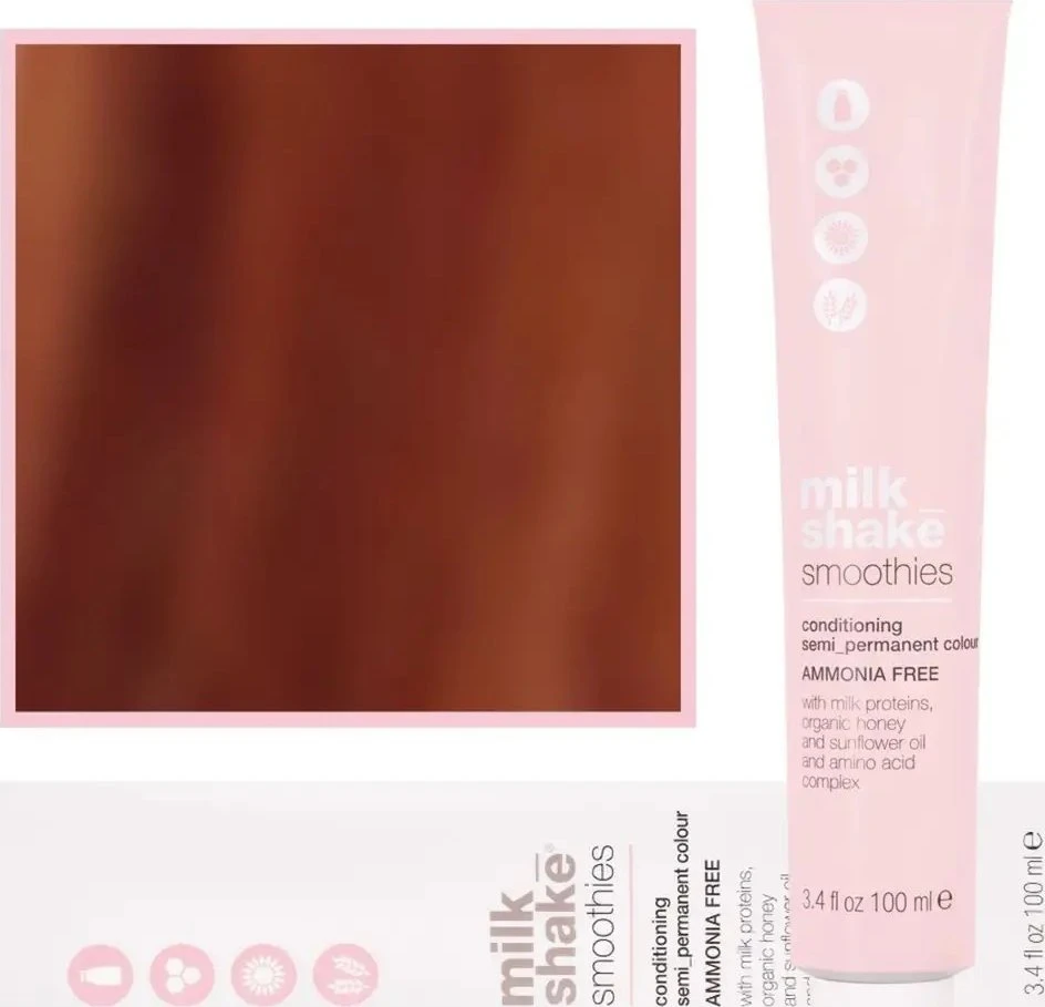 Milk Shake Milk_Shake Smoothies Semi Permanent Color 7.43 Medium Copper Golden Skirtas šviesiems plaukams, 100 ml
