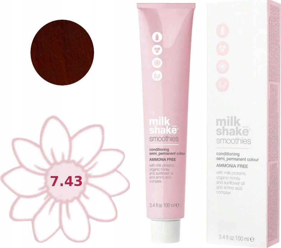 Milk Shake Milk_Shake Smoothies Semi Permanent Color 7.43 Medium Copper Golden Skirtas šviesiems plaukams, 100 ml