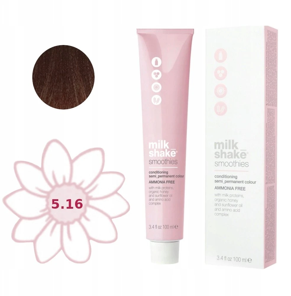 Milk Shake Smoothies Ammonia-Free Semi-Permanent plaukų dažai, atspalvis: 5.16 | 5AR Ash Raudona šviesiai rudas, 100 ml
