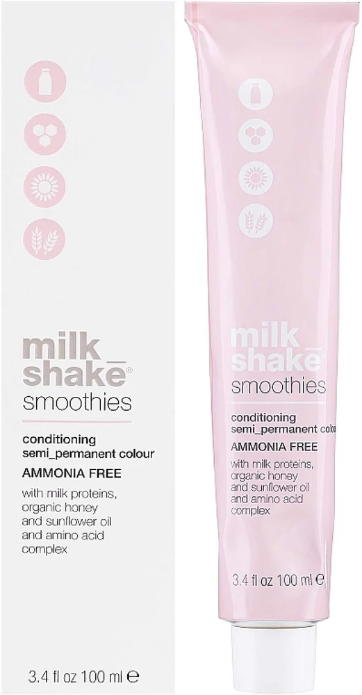 Milk Shake Smoothies pusiau nuolatiniai plaukų dažai 8.34 šviesus auksinis varis, 100 ml