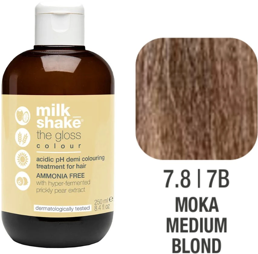 „Milk Shake“ blizgūs pusiau ilgalaikiai plaukų dažai 7.8, 60 ml