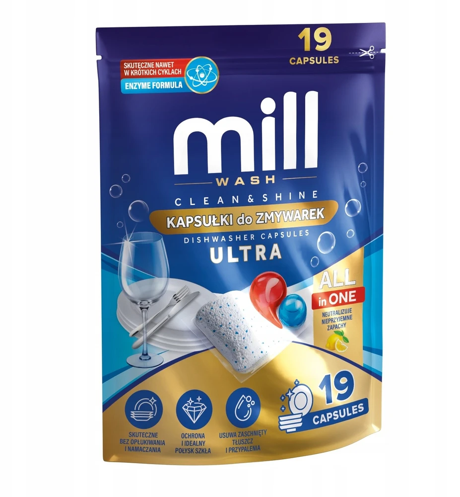 Madonis MILL CLEAN&SHINE Ultra Indaplovė Capsules, 19 capsules, 3K.D
