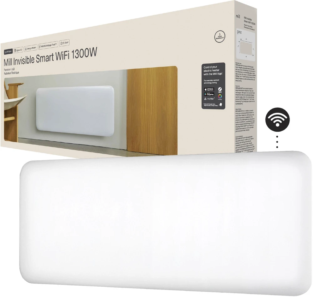 Elektrinis šildytuvas Mill Invisible Smart WiFi Panel Heater, 1300 W, Baltas, IPX4