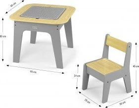 MILLY MALLY 6091 Olaf Blocks baldų komplektas - stalas ir dvi kėdės tamsiai pilka