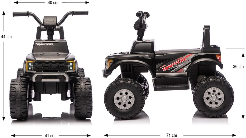 Ford F-150 Raptor Milly Mally elektrinis vaikiškas automobilis juodos spalvos