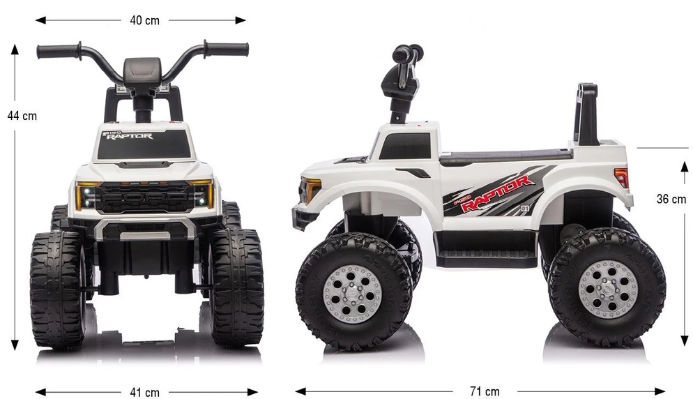 Ford F-150 Raptor Milly Mally elektrinis vaikiškas automobilis, baltas