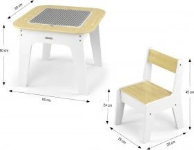 MILLY MALLY 6090 Olaf Blocks baldų komplektas - kavos staliukas ir dvi kėdės, baltas