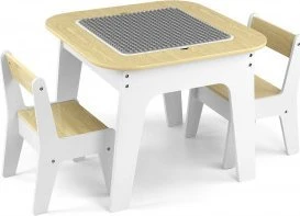 MILLY MALLY 6090 Olaf Blocks baldų komplektas - kavos staliukas ir dvi kėdės, baltas