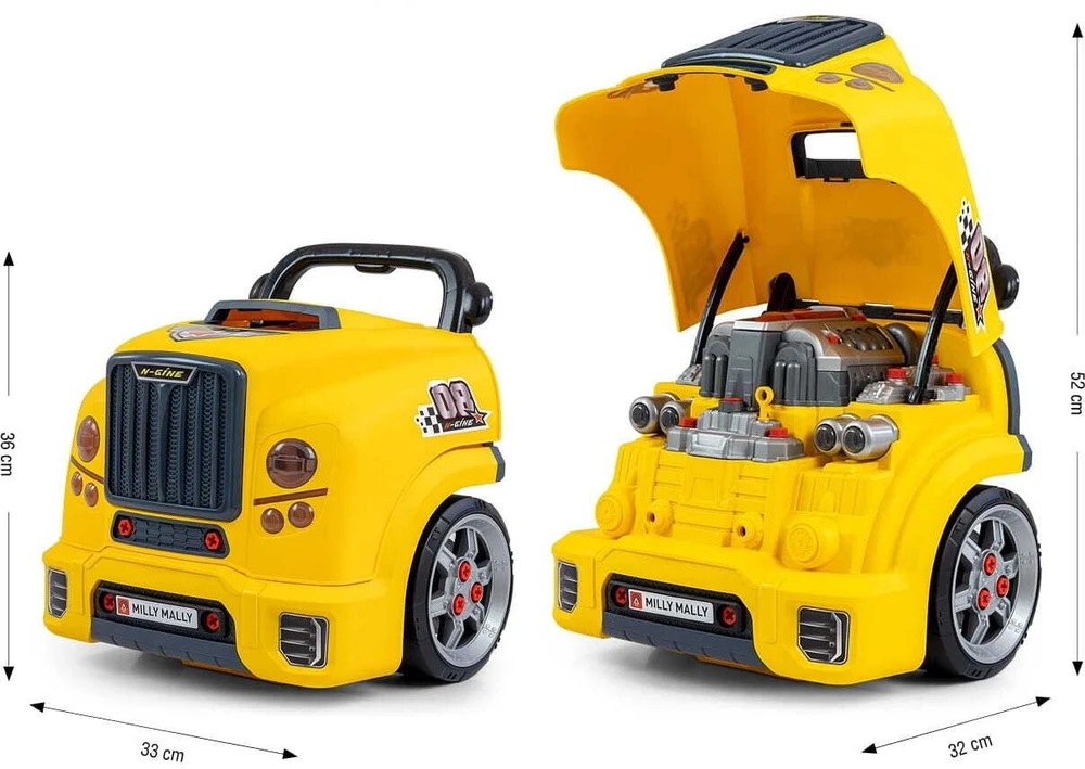 Milly Mally Rinkinys Mechanikų dirbtuvių rinkinys, išardytas variklis, n-gine, geltonas