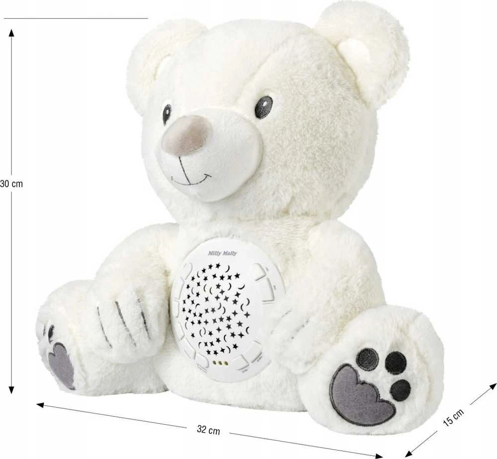 Zabawka MILLY MALLY Milly Bear baltas pliušinis žaislas su projektoriumi