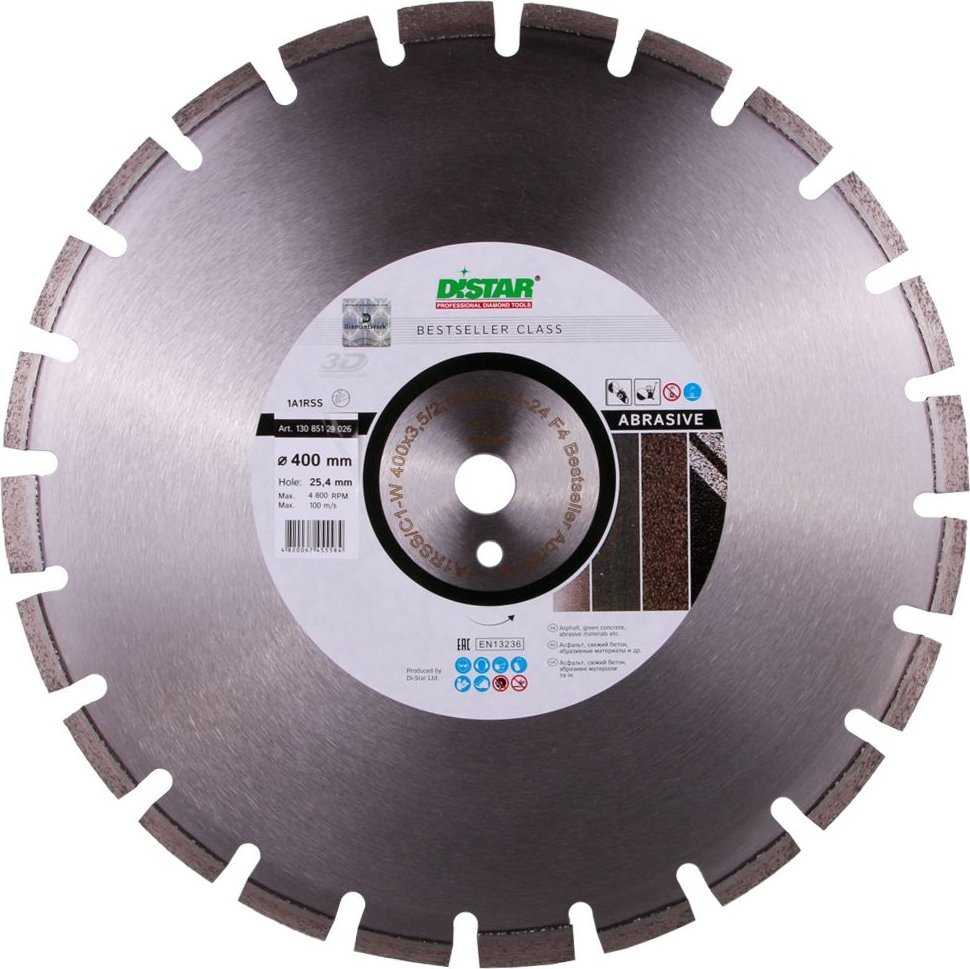 Deimantinis pjovimo diskas DISTAR 13085129026; 400 mm; 3,5/2,5 mm; 25,4 mm