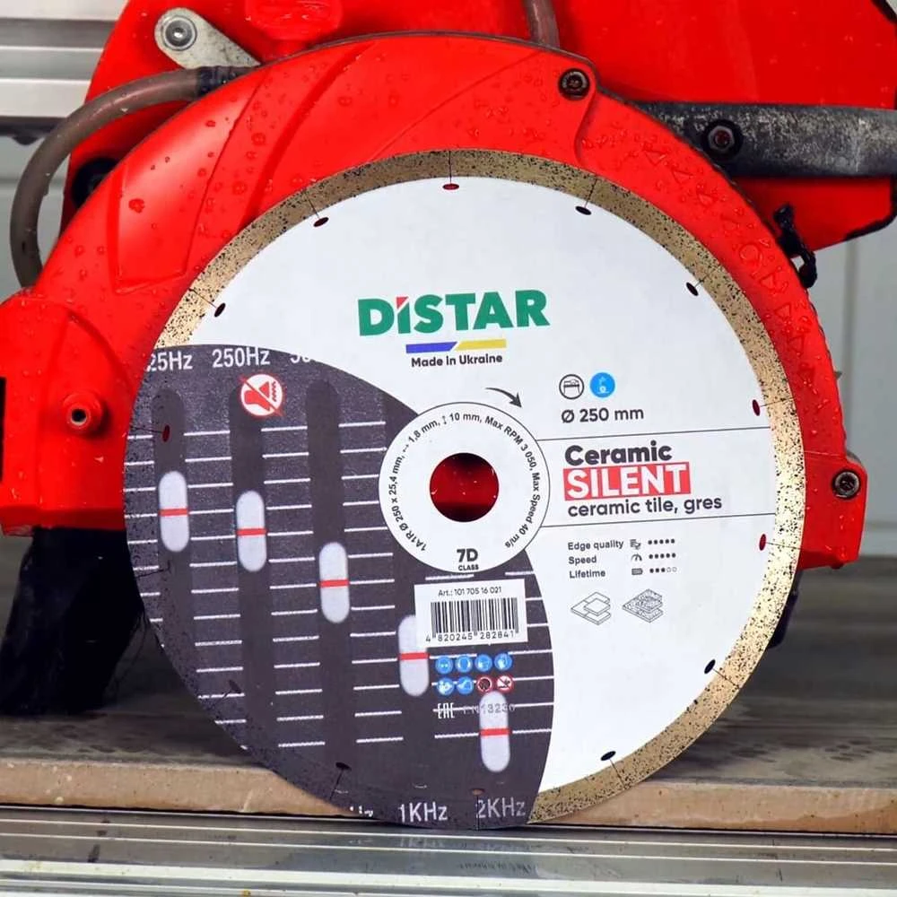 250 mm deimantinis pjovimo diskas Ceramics Silent, Distar