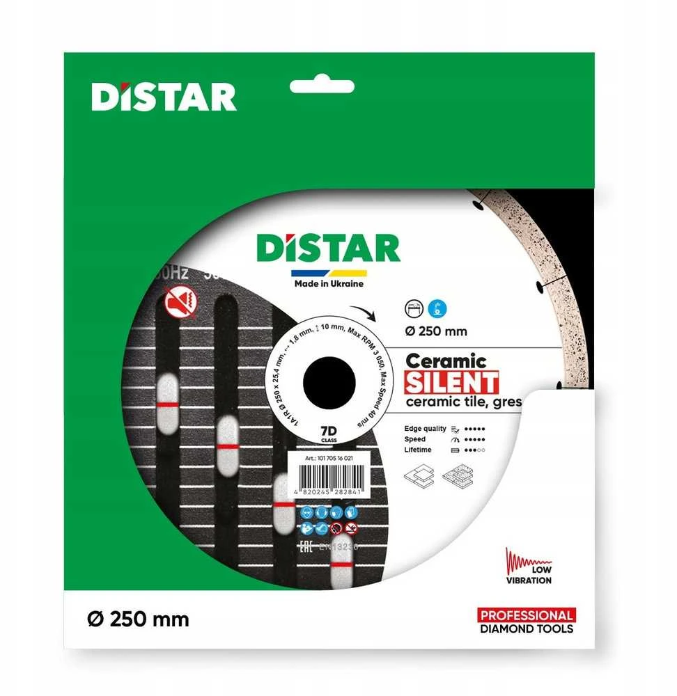 250 mm deimantinis pjovimo diskas Ceramics Silent, Distar