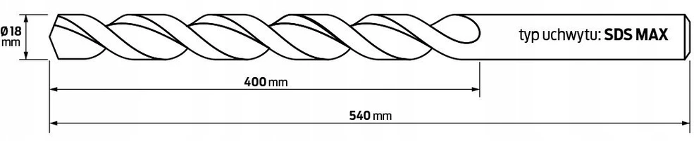 HIKOKI SDS MAX grąžtas su keturiomis briaunomis 18 x 540mm