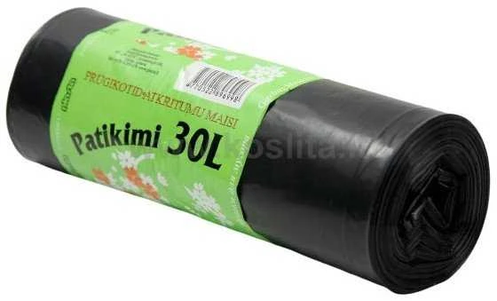 Šiukšlių maišai PLASTA, 30 L, 20 vnt., 25 mkr, LDPE, 50 x 49 cm, juodos sp.