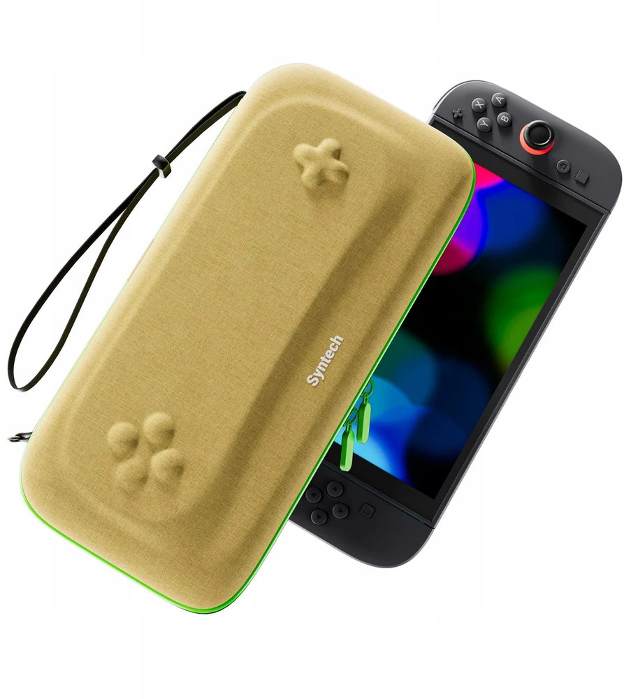 Mimd Kietas standus dėklas Nintendo Switch 2 / G11 smėlio spalvos su žaliu užtrauktuku (SB11135)