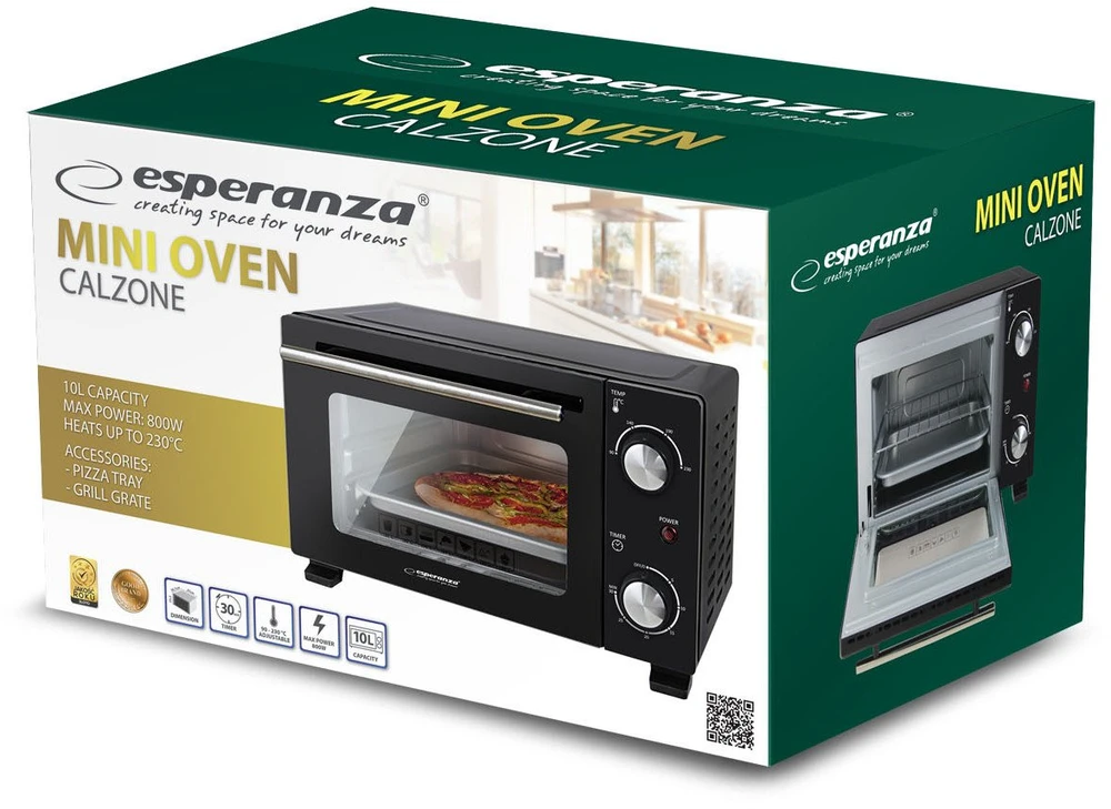 Mikrobangų krosnelė Esperanza EKO007N Mini Oven 10 l 800 W Juodas
