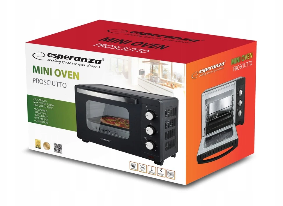 Mikrobangų krosnelė Esperanza EKO008N Mini Oven 20 l 1280 W Juodas