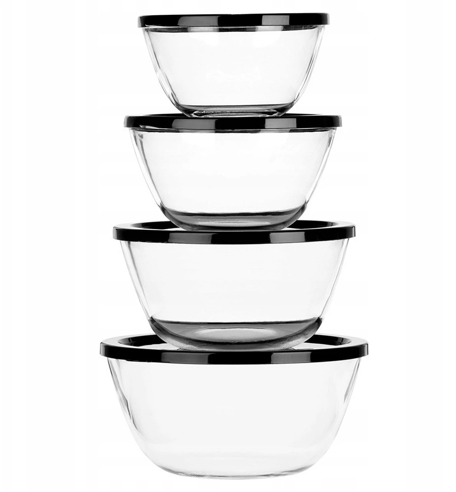 Stikliniai dubenėliai su dangčiais 750 ml, 1 l, 1,5 l, 2 l (4 vnt.)