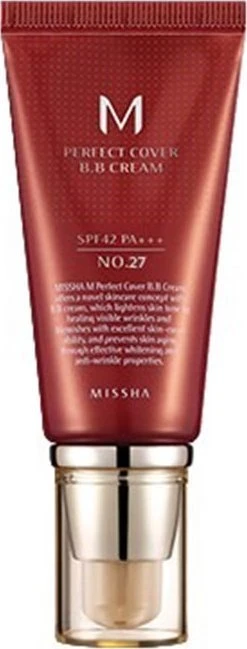 Missha M Perfect Cover BB Kreminis SPF42/PA+++ maskuojantis/drėkinantis BB veido kremas, atspalvis: 21 Light rusvai gelsvas, 20 ml