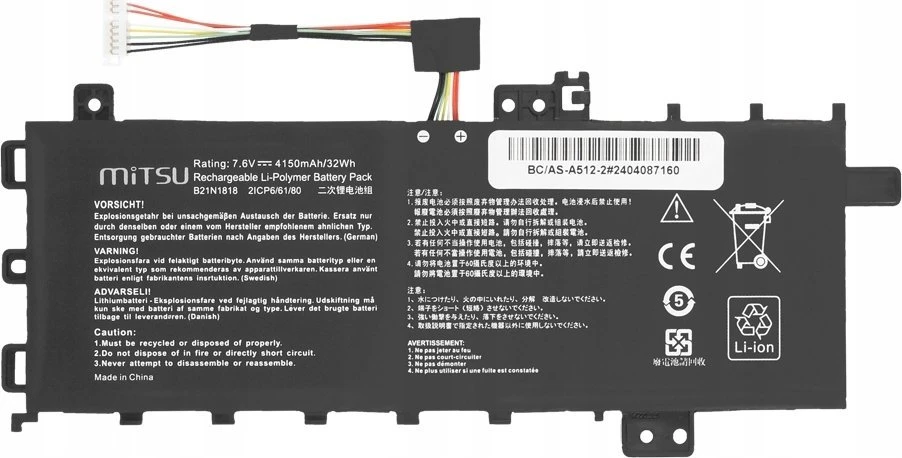 Mitsu Baterija B21N1818 do Asus Vivobook 15 A512 R512 X512 4150 mAh (32 Wh) 7,6 V (7,4 V)