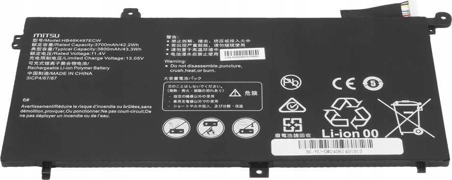 Mitsu akumuliatorius, skirtas Smartphome Huawei Matebook D Series HB46K497ECW 3700 mAh (42,2 Wh) 11,4 V