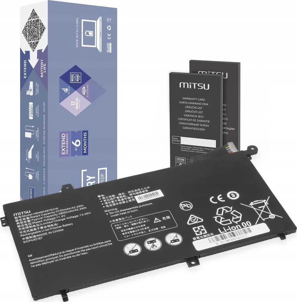 Mitsu akumuliatorius, skirtas Smartphome Huawei Matebook D Series HB46K497ECW 3700 mAh (42,2 Wh) 11,4 V